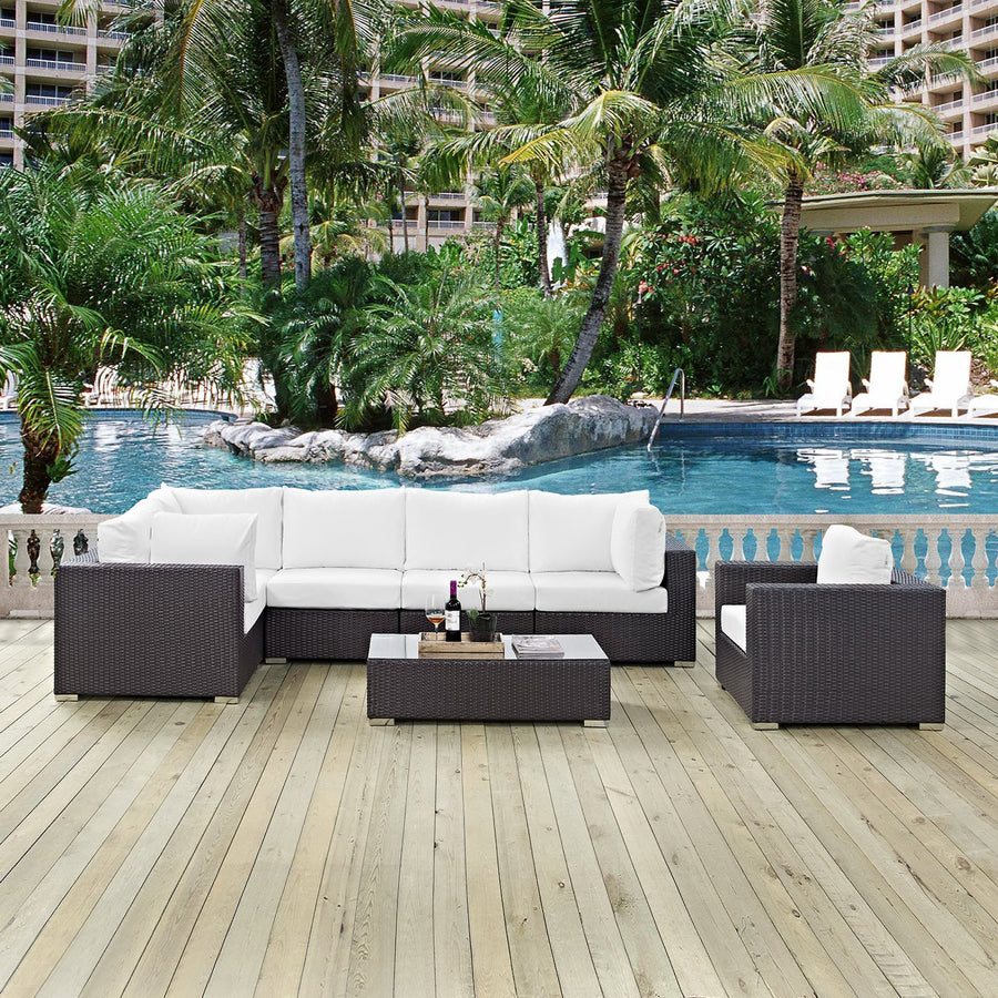 Sienna 7 Piece Outdoor Patio Sectional Set in Espresso White