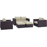 Sienna 5 Piece Outdoor Patio Sofa Set in Espresso Beige