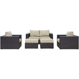 Sienna 5 Piece Outdoor Patio Sofa Set in Espresso Beige