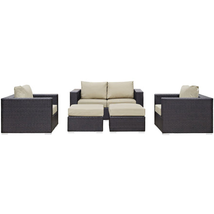 Convene 5 Piece Outdoor Patio Sofa Set in Espresso Beige
