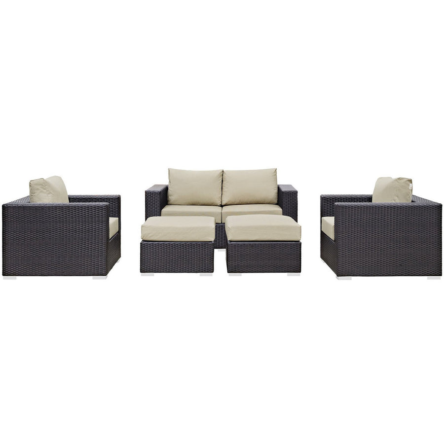 Sienna 5 Piece Outdoor Patio Sofa Set in Espresso Beige