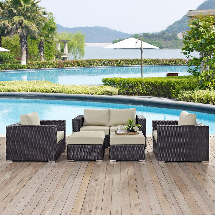 Sienna 5 Piece Outdoor Patio Sofa Set in Espresso Beige