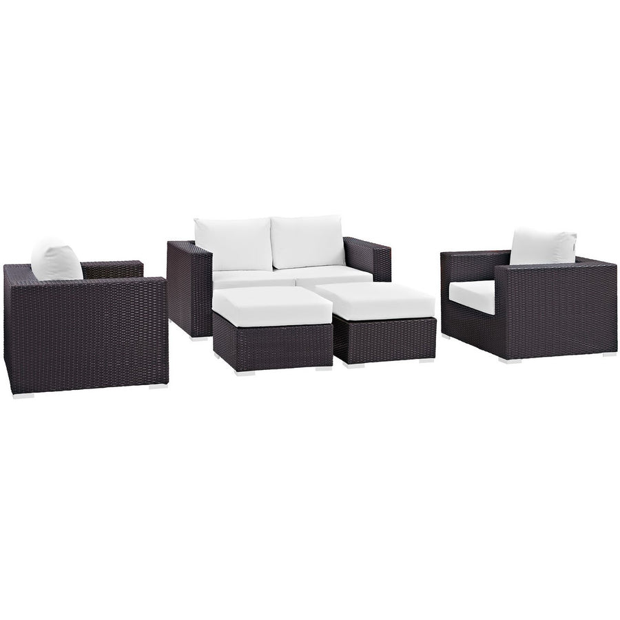 Sienna 5 Piece Outdoor Patio Sofa Set in Espresso White