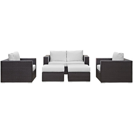Convene 5 Piece Outdoor Patio Sofa Set in Espresso White