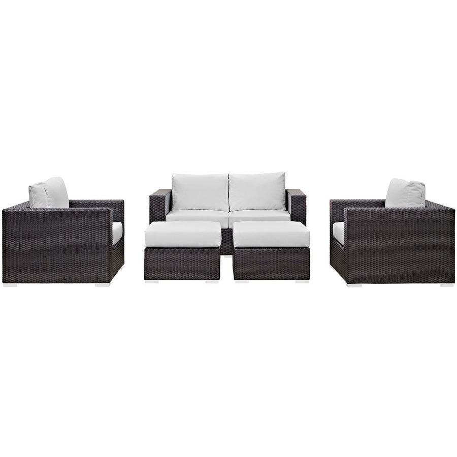 Sienna 5 Piece Outdoor Patio Sofa Set in Espresso White