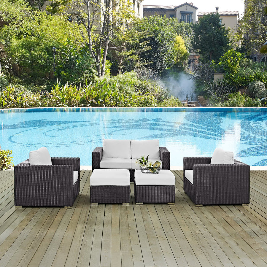 Sienna 5 Piece Outdoor Patio Sofa Set in Espresso White