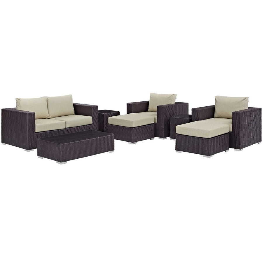 Sienna 8 Piece Outdoor Patio Sofa Set in Espresso Beige