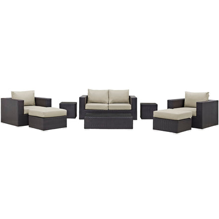 Convene 8 Piece Outdoor Patio Sofa Set in Espresso Beige