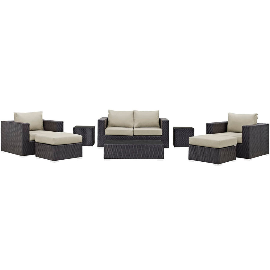 Sienna 8 Piece Outdoor Patio Sofa Set in Espresso Beige