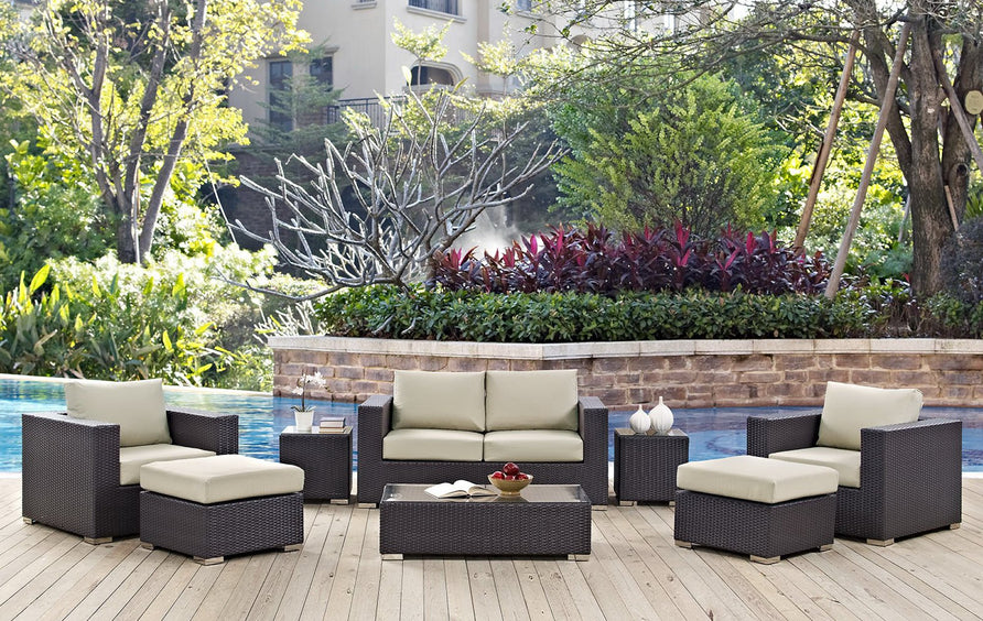 Sienna 8 Piece Outdoor Patio Sofa Set in Espresso Beige