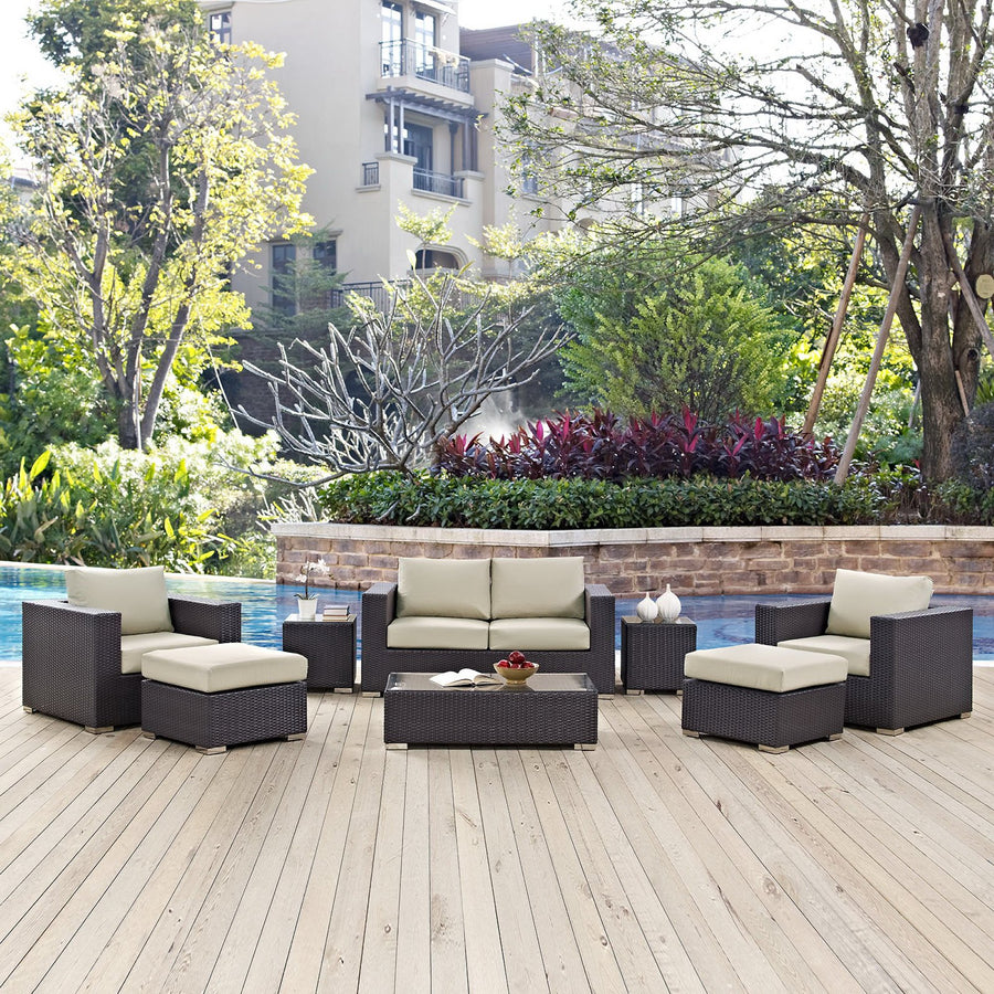 Sienna 8 Piece Outdoor Patio Sofa Set in Espresso Beige