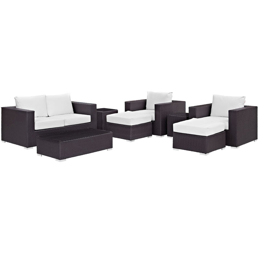 Sienna 8 Piece Outdoor Patio Sofa Set in Espresso White