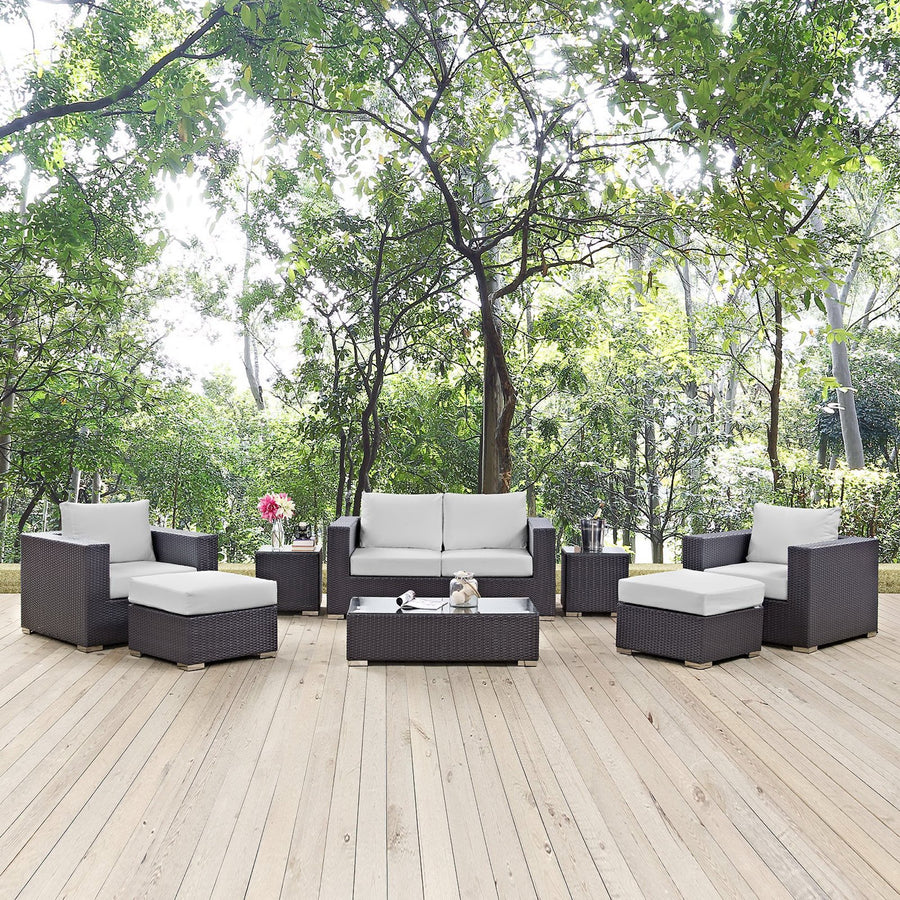 Sienna 8 Piece Outdoor Patio Sofa Set in Espresso White