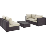 Sienna 5 Piece Outdoor Patio Sectional Set in Espresso Beige