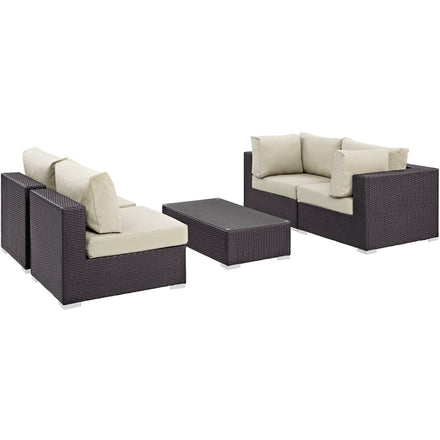 Convene 5 Piece Outdoor Patio Sectional Set in Espresso Beige