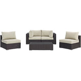Sienna 5 Piece Outdoor Patio Sectional Set in Espresso Beige