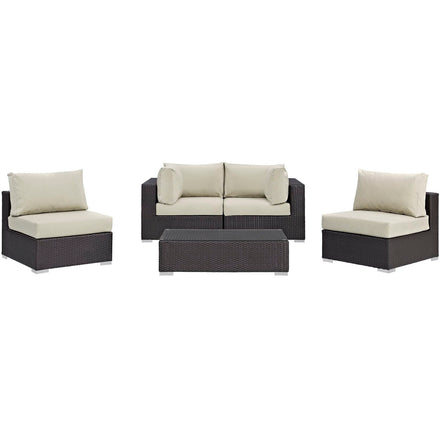 Convene 5 Piece Outdoor Patio Sectional Set in Espresso Beige