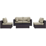 Sienna 5 Piece Outdoor Patio Sectional Set in Espresso Beige