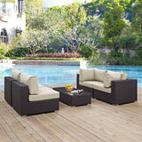 Sienna 5 Piece Outdoor Patio Sectional Set in Espresso Beige