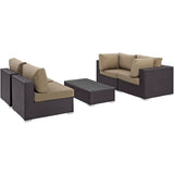 Sienna 5 Piece Outdoor Patio Sectional Set in Espresso Mocha