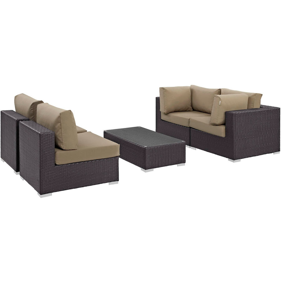 Sienna 5 Piece Outdoor Patio Sectional Set in Espresso Mocha