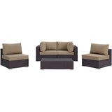 Sienna 5 Piece Outdoor Patio Sectional Set in Espresso Mocha