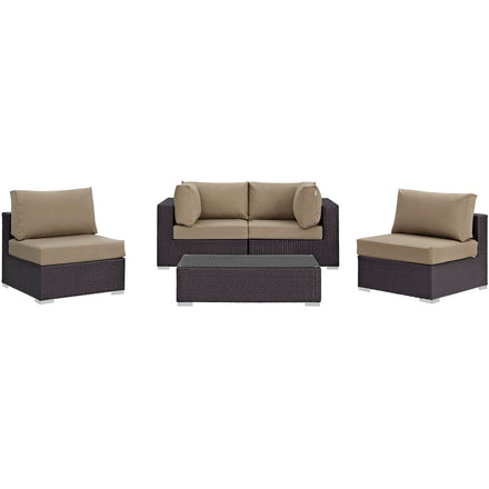 Convene 5 Piece Outdoor Patio Sectional Set in Espresso Mocha