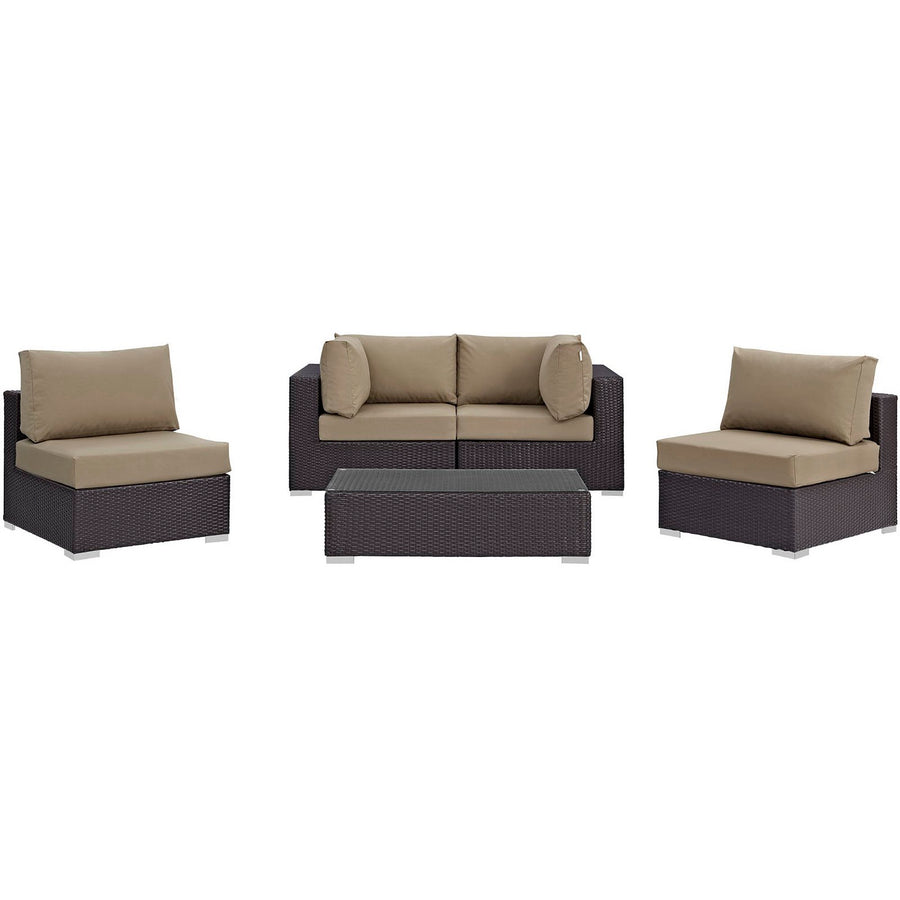Sienna 5 Piece Outdoor Patio Sectional Set in Espresso Mocha