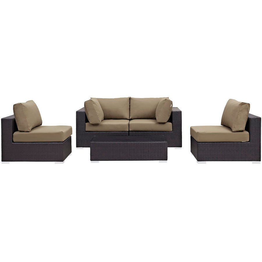 Sienna 5 Piece Outdoor Patio Sectional Set in Espresso Mocha