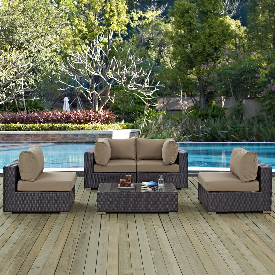Sienna 5 Piece Outdoor Patio Sectional Set in Espresso Mocha