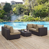 Sienna 5 Piece Outdoor Patio Sectional Set in Espresso Mocha