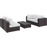 Sienna 5 Piece Outdoor Patio Sectional Set in Espresso White