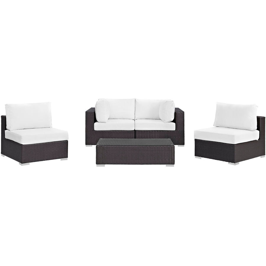 Sienna 5 Piece Outdoor Patio Sectional Set in Espresso White