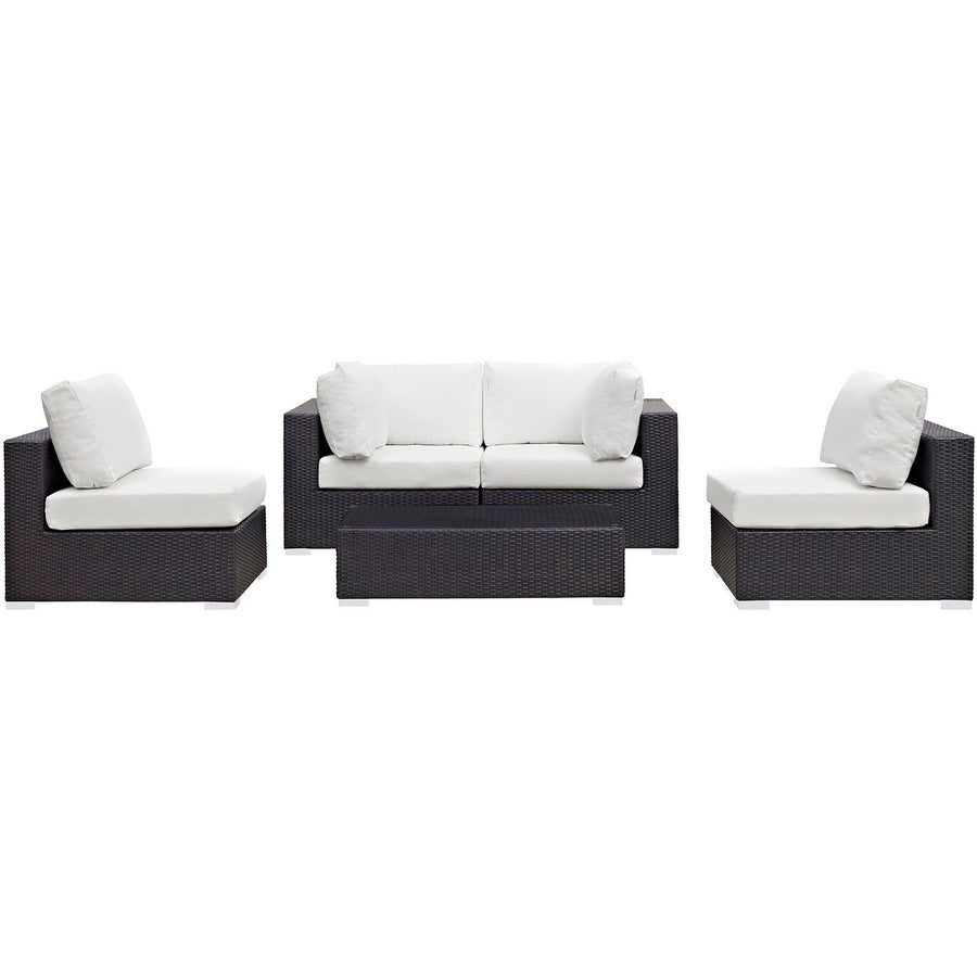 Sienna 5 Piece Outdoor Patio Sectional Set in Espresso White