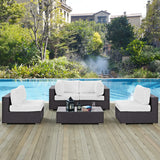 Sienna 5 Piece Outdoor Patio Sectional Set in Espresso White