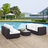 Sienna 5 Piece Outdoor Patio Sectional Set in Espresso White