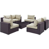 Sienna 7 Piece Outdoor Patio Sectional Set in Espresso Beige