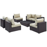 Sienna 7 Piece Outdoor Patio Sectional Set in Espresso Beige