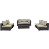 Sienna 7 Piece Outdoor Patio Sectional Set in Espresso Beige