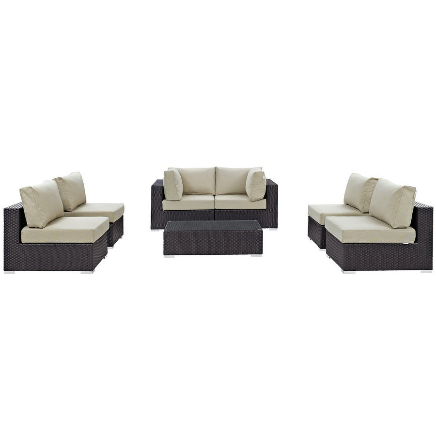 Sienna 7 Piece Outdoor Patio Sectional Set in Espresso Beige