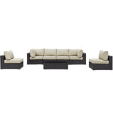 Sienna 7 Piece Outdoor Patio Sectional Set in Espresso Beige