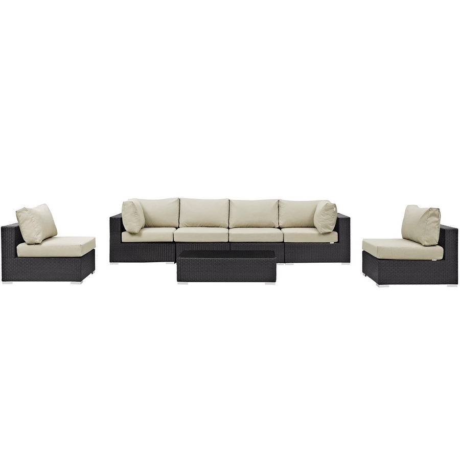 Sienna 7 Piece Outdoor Patio Sectional Set in Espresso Beige