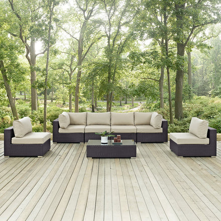 Convene 7 Piece Outdoor Patio Sectional Set in Espresso Beige
