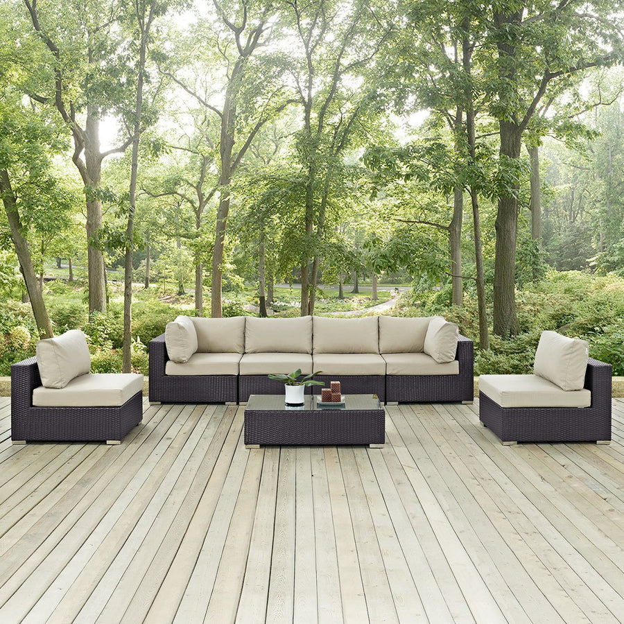 Sienna 7 Piece Outdoor Patio Sectional Set in Espresso Beige