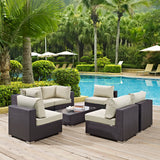 Sienna 7 Piece Outdoor Patio Sectional Set in Espresso Beige