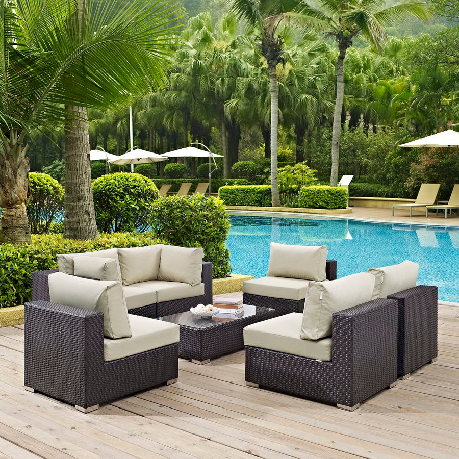 Sienna 7 Piece Outdoor Patio Sectional Set in Espresso Beige