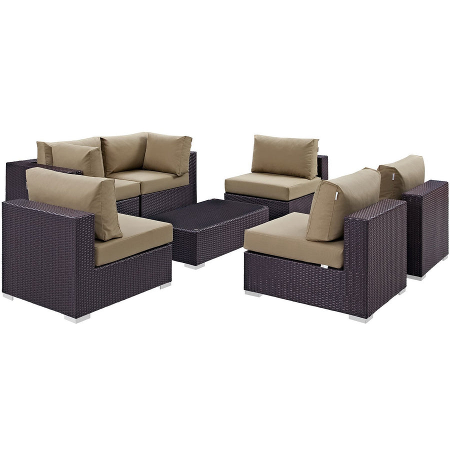 Sienna 7 Piece Outdoor Patio Sectional Set in Espresso Mocha