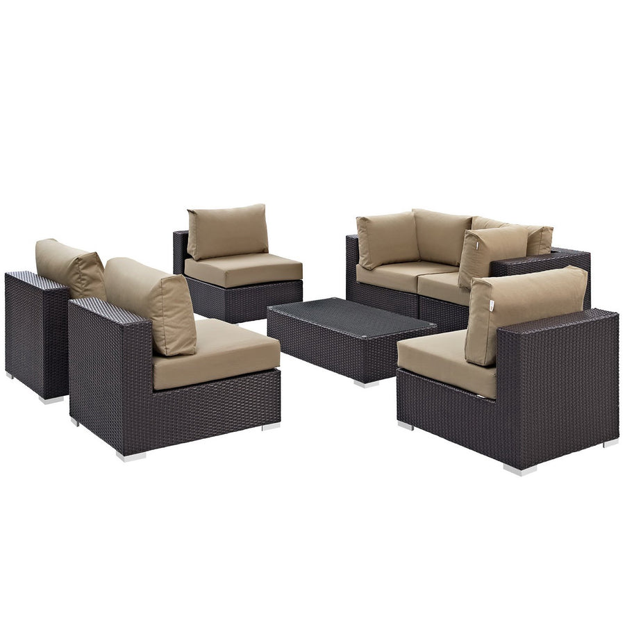 Sienna 7 Piece Outdoor Patio Sectional Set in Espresso Mocha