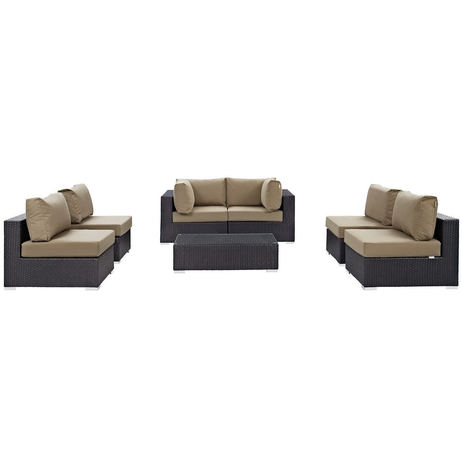 Sienna 7 Piece Outdoor Patio Sectional Set in Espresso Mocha