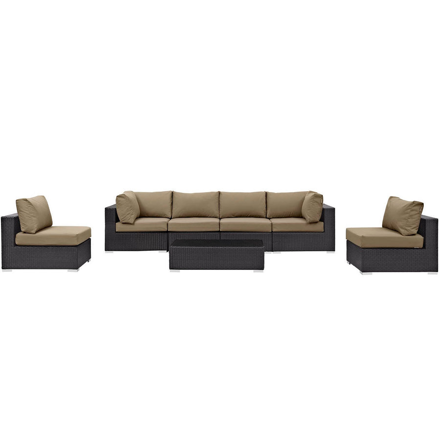 Sienna 7 Piece Outdoor Patio Sectional Set in Espresso Mocha